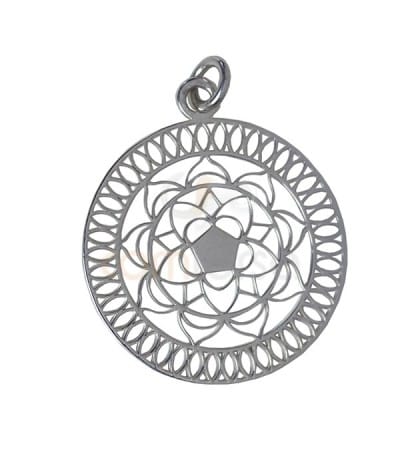 Sterling Silver Pendant Oriental Flower Mandala  24 mm
