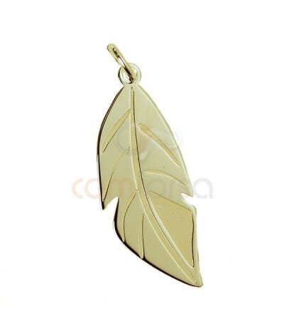 Sterling silver 925 gold-plated feather pendant 10 x 26 mm