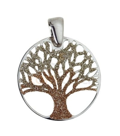 Sterling silver 925 life tree pendant 25 mm in brown