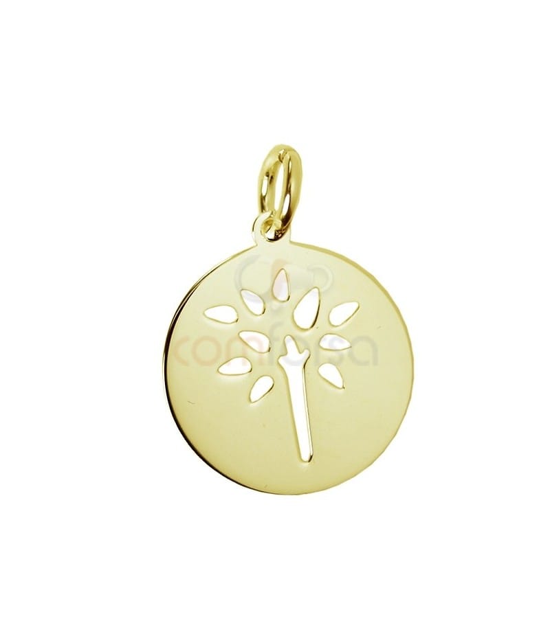 dije árbol 13 mm plata baño de oro