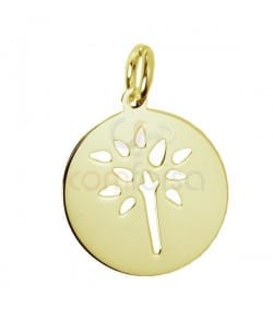 dije árbol 13 mm plata baño de oro