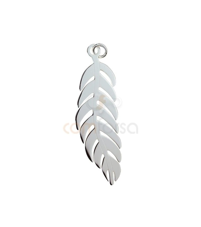 Sterling Silver 925 Feather pendant  7 x 21 mm