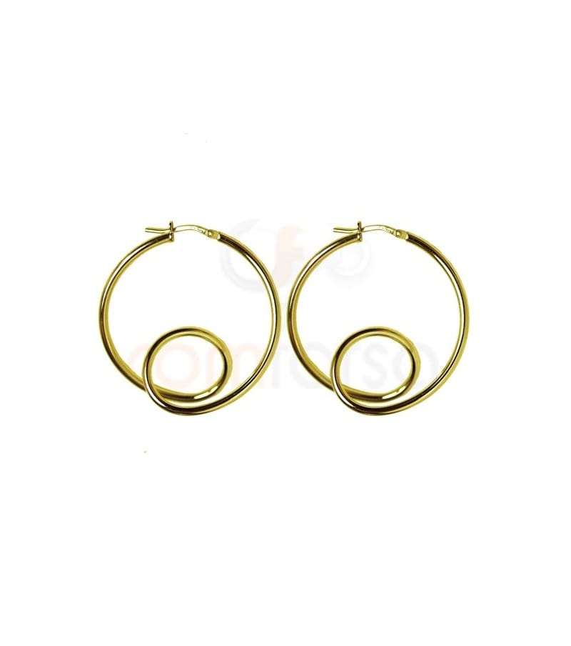 Sterling silver 925 gold-plated hoop earring with loop 36 mm