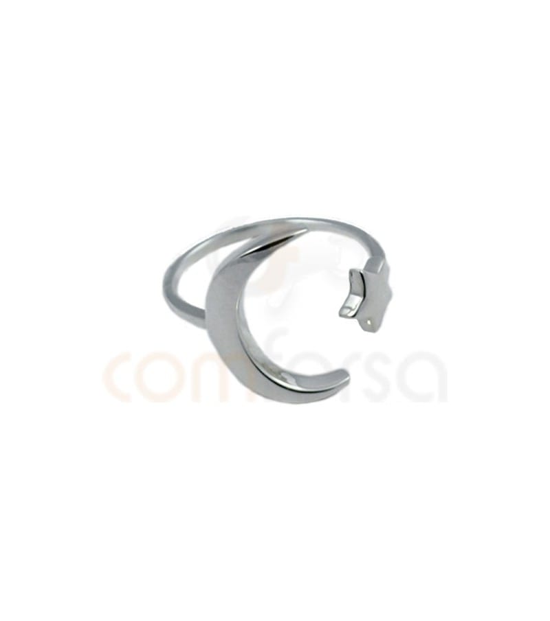 anillo luna - estrella plata 925