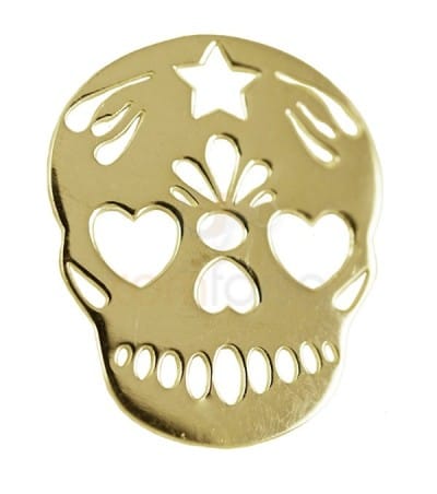 Sterling silver 925 gold-plated Mexican Skull pendant 15 x 18 mm