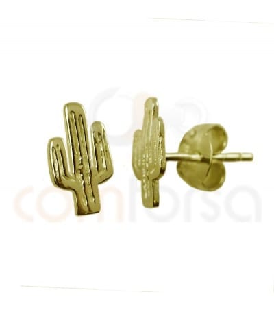 Arete cactus 5 x 9 mm plata baño de oro