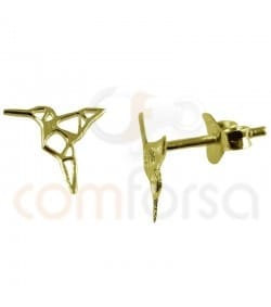 Sterling silver 925 gold-plated hummingbird earrings 8.5 x 8mm