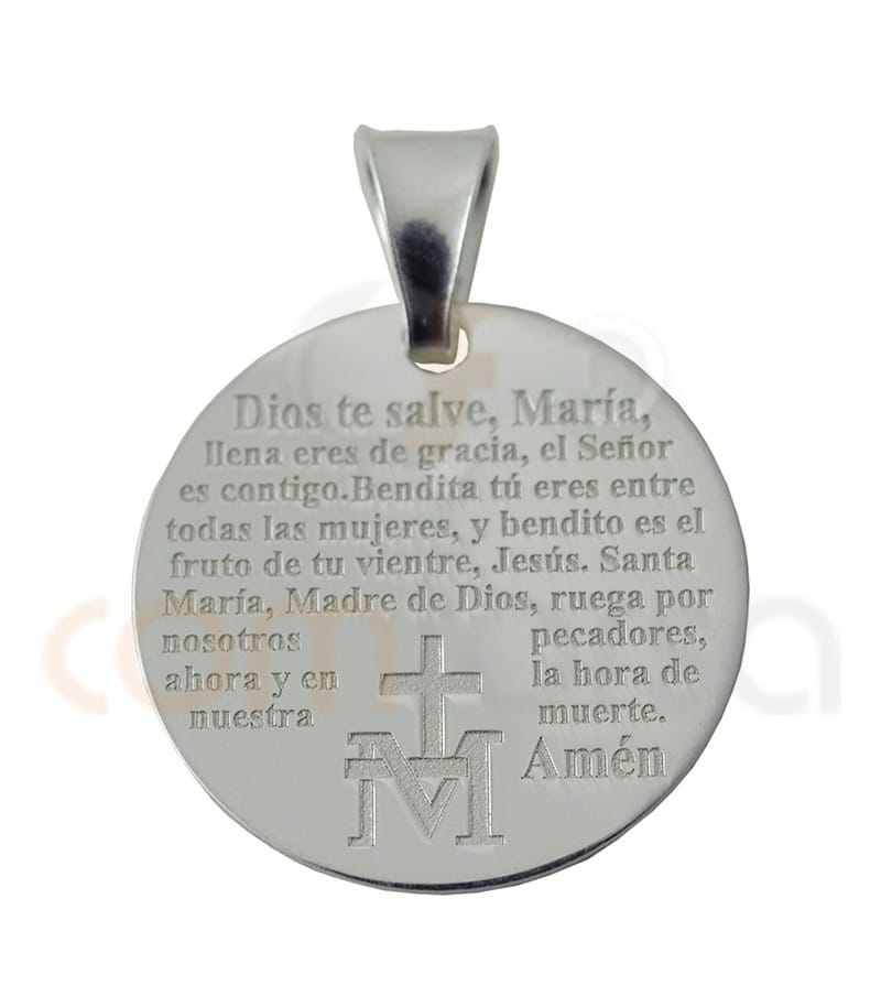 dije chapa ave maría 20 mm plata 925