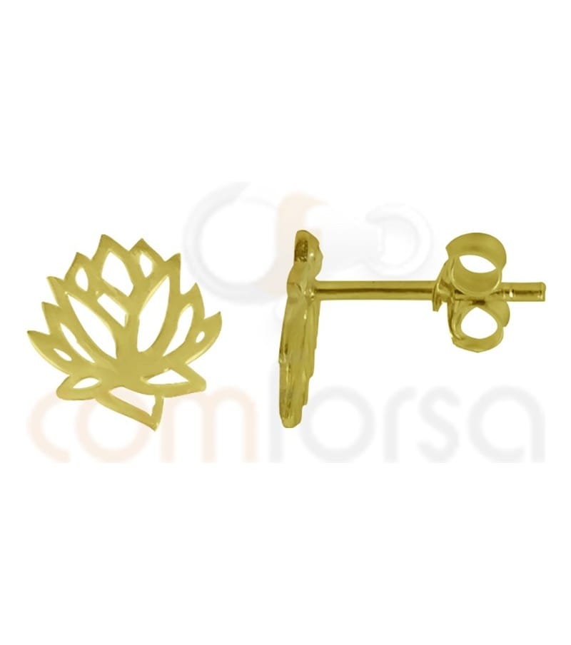 Pendiente flor de loto 9x8.5mm plata 925 chapada en oro