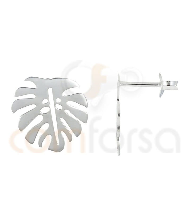 Pendientes hoja de monstera 15.5 x 16 mm plata 925