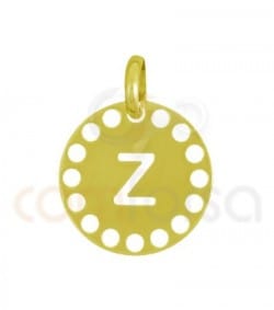 Colgante letra Z con circulos troquelados 14mm plata 925 chapada en oro