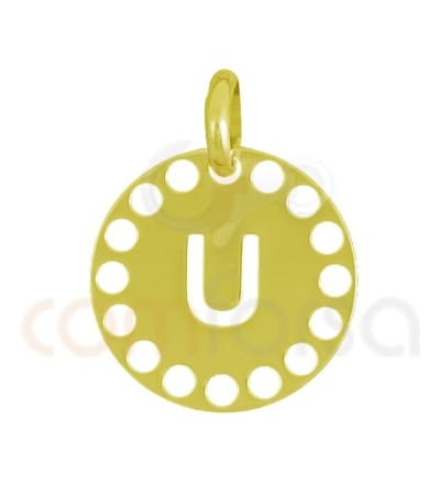 Colgante letra U con circulos troquelados 14mm plata 925 chapada en oro