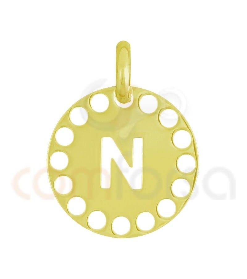 Sterling silver 925 gold-plated die-cut letter N pendant 14 mm