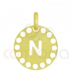 Sterling silver 925 gold-plated die-cut letter N pendant 14 mm