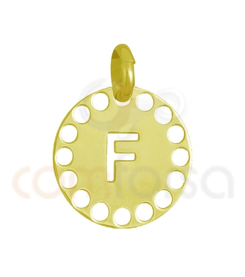 Sterling silver 925 gold-plated die-cut letter F pendant 14 mm