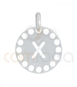 dije letra X con circulos troquelados 14 mm plata 925