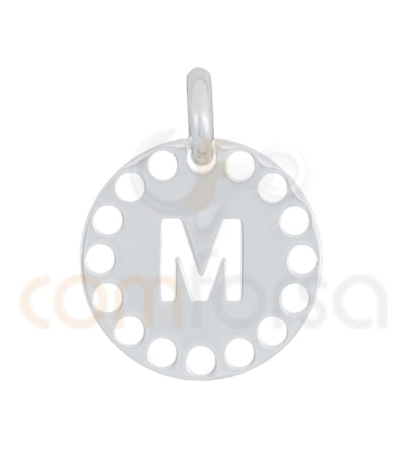 Colgante letra M con circulos troquelados 14 mm plata 925