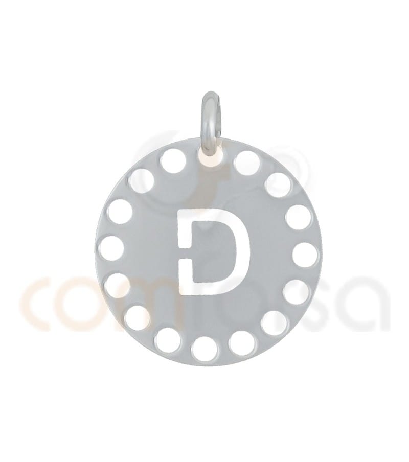 Colgante letra D con circulos troquelados 14 mm plata 925