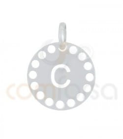 Colgante letra C con circulos troquelados 14 mm plata 925