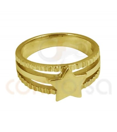 anillo triple hilo con estrella plata baño de oro