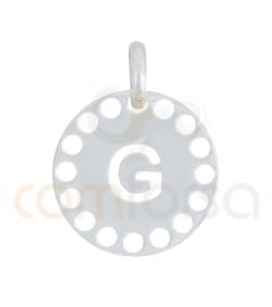 Colgante letra G con circulos troquelados 14mm plata 925 chapada en oro