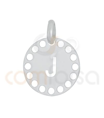 Colgante letra J con circulos troquelados 14mm plata 925 chapada en oro