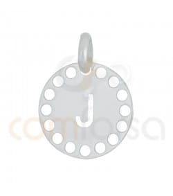 Colgante letra J con circulos troquelados 14mm plata 925 chapada en oro