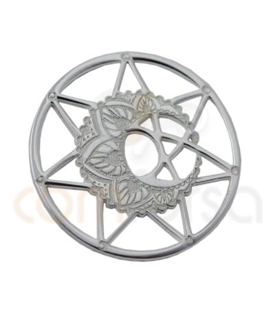 Entrepieza Mandala con Luna 13 mm plata 925 chapada en oro