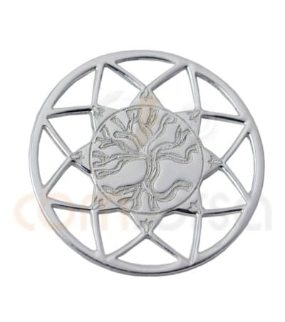 Entrepieza Mandala con árbol de la vida 13 mm plata 925 chapada en oro