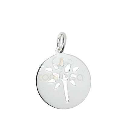 dije árbol 13 mm plata baño de oro