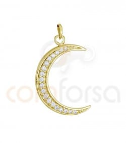 Colgante luna con circonitas 21 x 14 mm plata 925