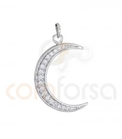 Sterling silver 925 gold-plated moon pendant with zirconia 14 x 21 mm