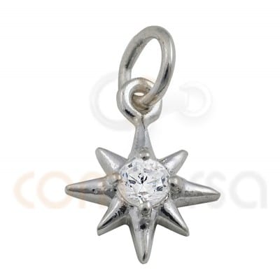 Polar star charm zirconium 7.5 mm 925 sterling silver