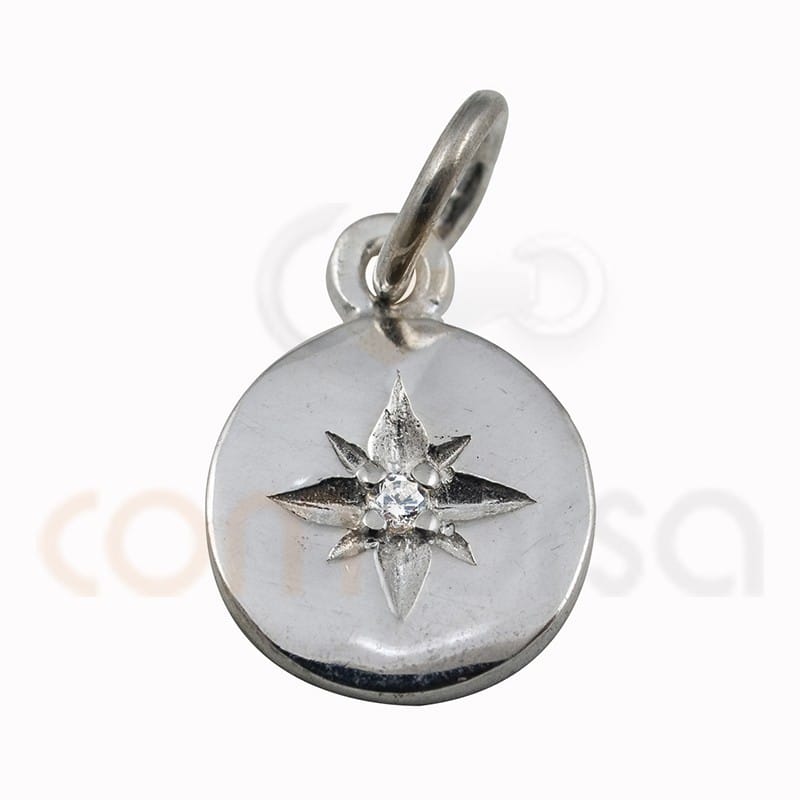 Polar star charm 8mm with 925 sterling silver zirconium