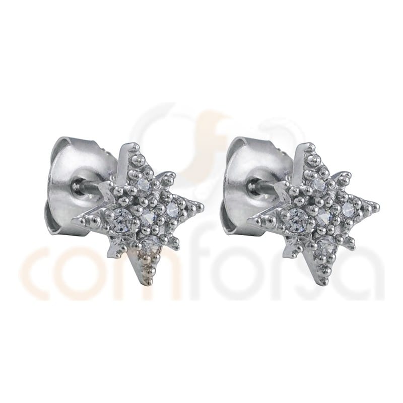 Polar star earring 9mm with sterling silver 925 zirconium