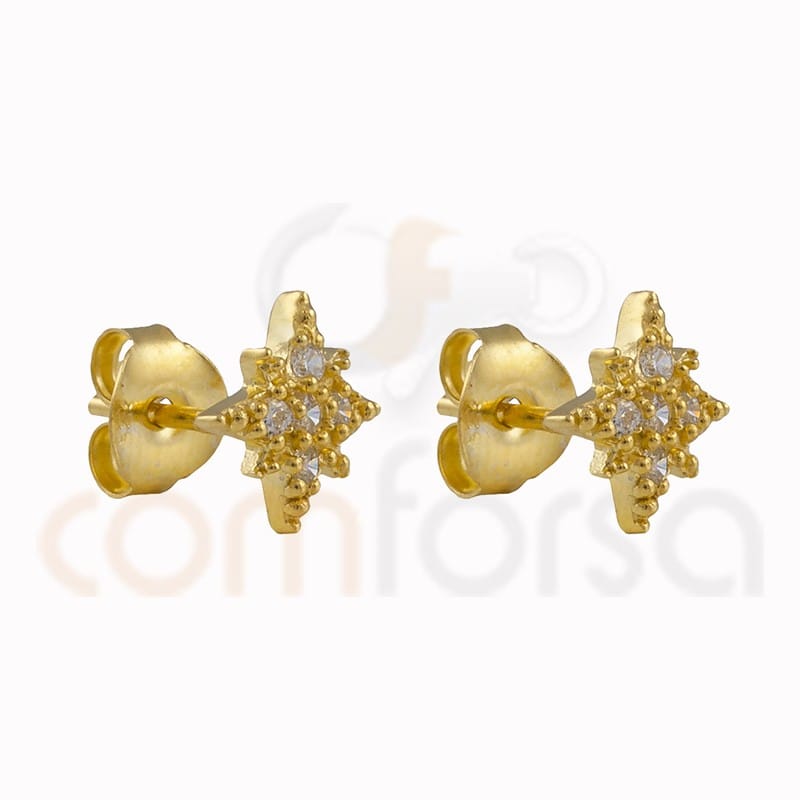 Pendiente estrella polar 9mm circonita "WHITE" plata chapada en oro