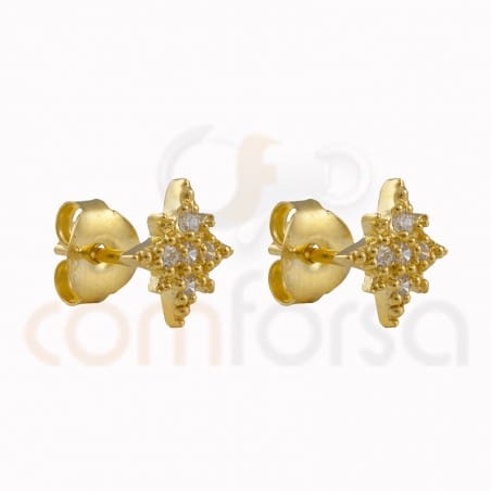 Pendiente estrella polar 9mm circonita "WHITE" plata chapada en oro