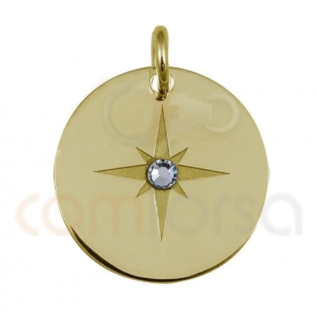 Colgante estrella polar con circonita 15mm plata 925 chapada en oro