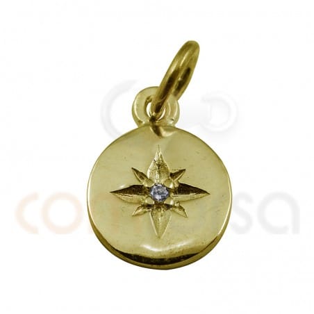 Colgante estrella polar 8mm con circonita plata 925 chapada en oro