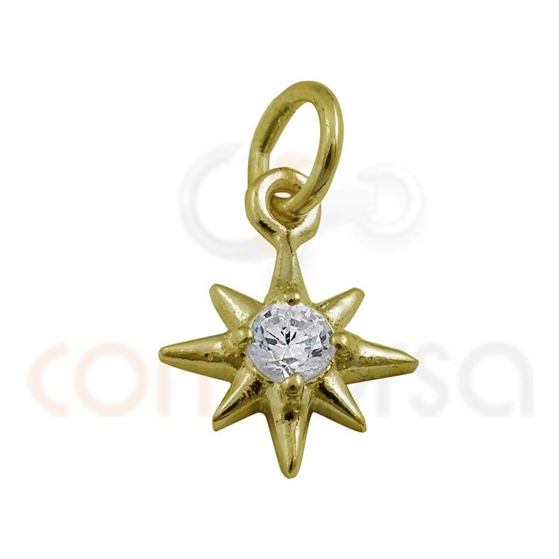 Colgante estrella polar circonita 7.5 mm plata 925 chapada en oro