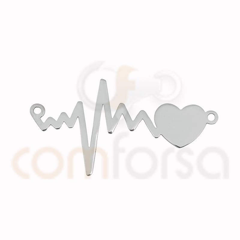 Conector línea de vida con corazón 31 x 17 mm plata 925