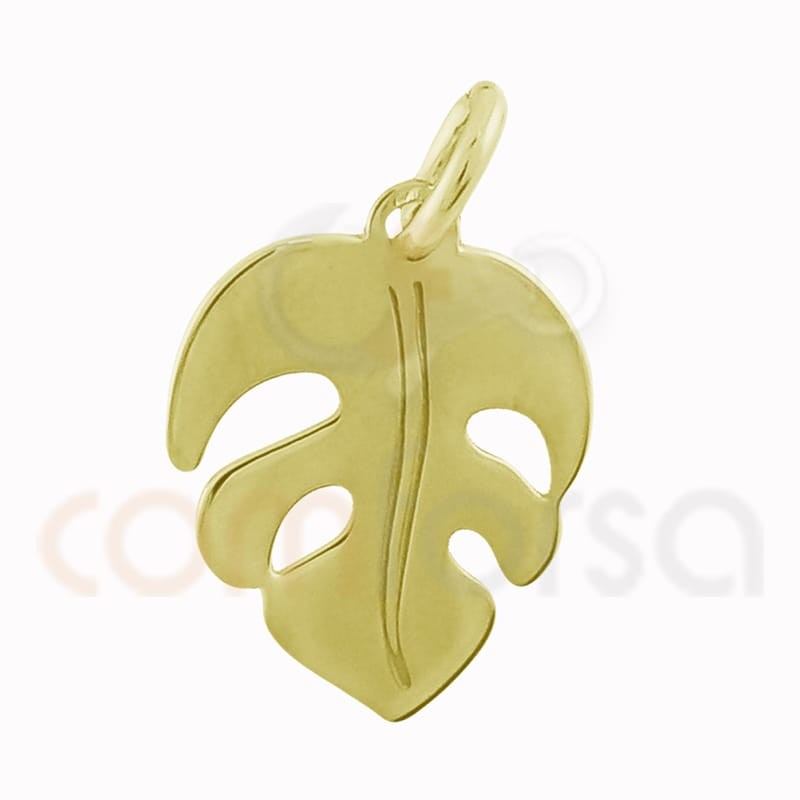 Sterling silver 925 gold-plated Monstera leaf pendant 10 x 12 mm