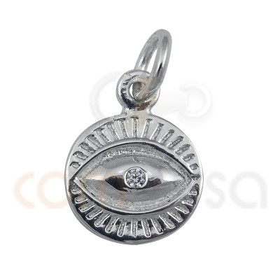 Turkish eye pendant with zirconia 9 mm sterling silver 925