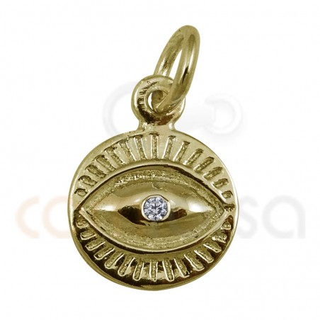 Colgante ojo turco con circonita 9 mm plata 925 chapada en oro