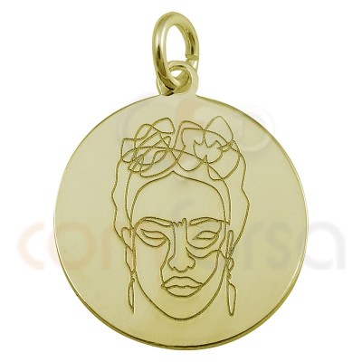 Colgante chapa Frida Kahlo 15mm plata 925 chapada en oro