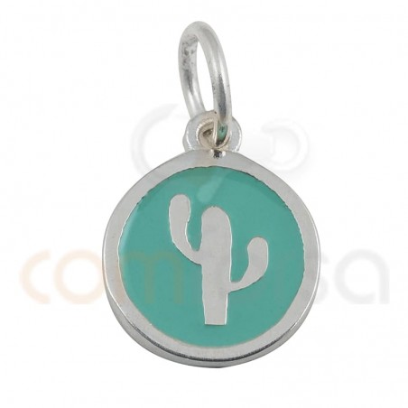 Cactus pendant with enamel 10mm sterling silver 925