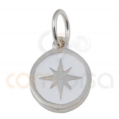 Colgante redondo estrella polar con esmalte 10 mm plata 925