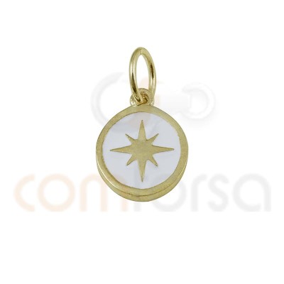 Polar star pendant with enamel 10mm sterling silver gold plated