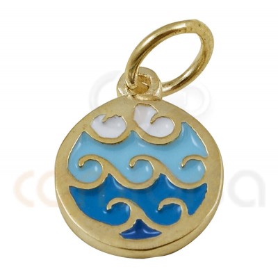 Waves pendant with enamel 10mm sterling silver 925