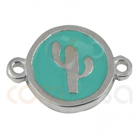 Cactus connector with enamel 10mm sterling silver 925